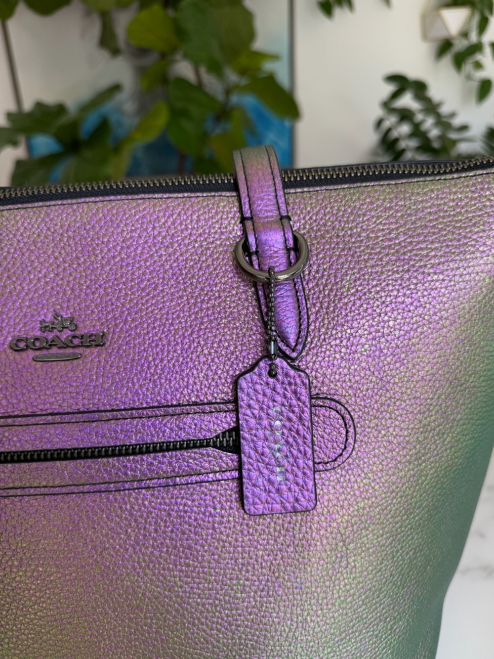Coach Taylor Tote In Hologram Oil Slick Leather Purple Green Top Zip Large 57329 - Picture 5 of 16